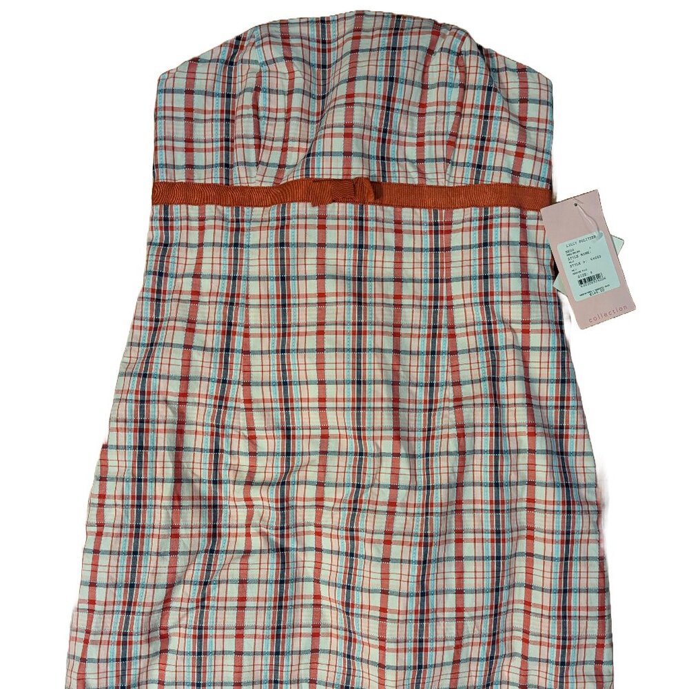 NWT Lilly Pulitzer Strapless Mini Empire Waist Dress Women’s Sz 6 Red Blue Plaid